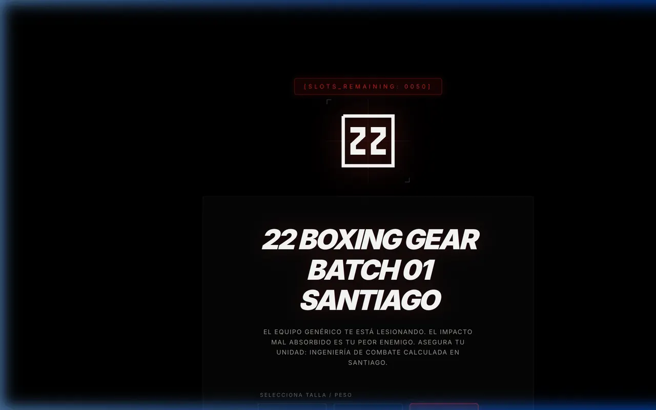 Vista del sitio de 22 Boxing Gear, trabajo de diseño y desarrollo de dmz